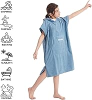 Vista 4 de Hiturbo Poncho de toalla cambiante para niños: toallas de baño absorbentes de secado rápido con capucha - Poncho de microfibra para nadar surf