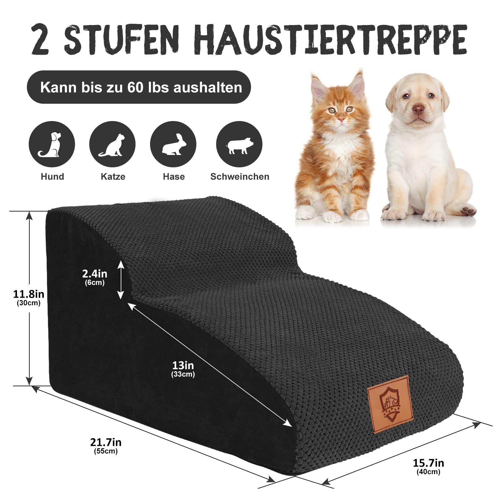 Zvonema Hondentrap, 50 cm hoog, huisdiertrap, 4 treden, afneembaar, antislip, schuimhondentrap, voor kleine honden en katten, wasbaar