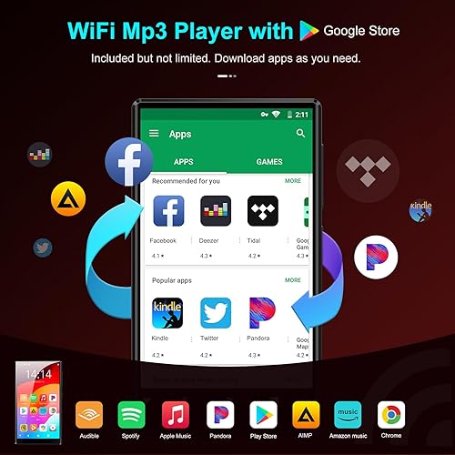 Miniatura 3 de Reproductor de MP3 con Bluetooth y WiFi, reproductor de música Oilsky de 80 GB con Spotify Kids, Tienda Music, reproductor MP4 Android 1080P con