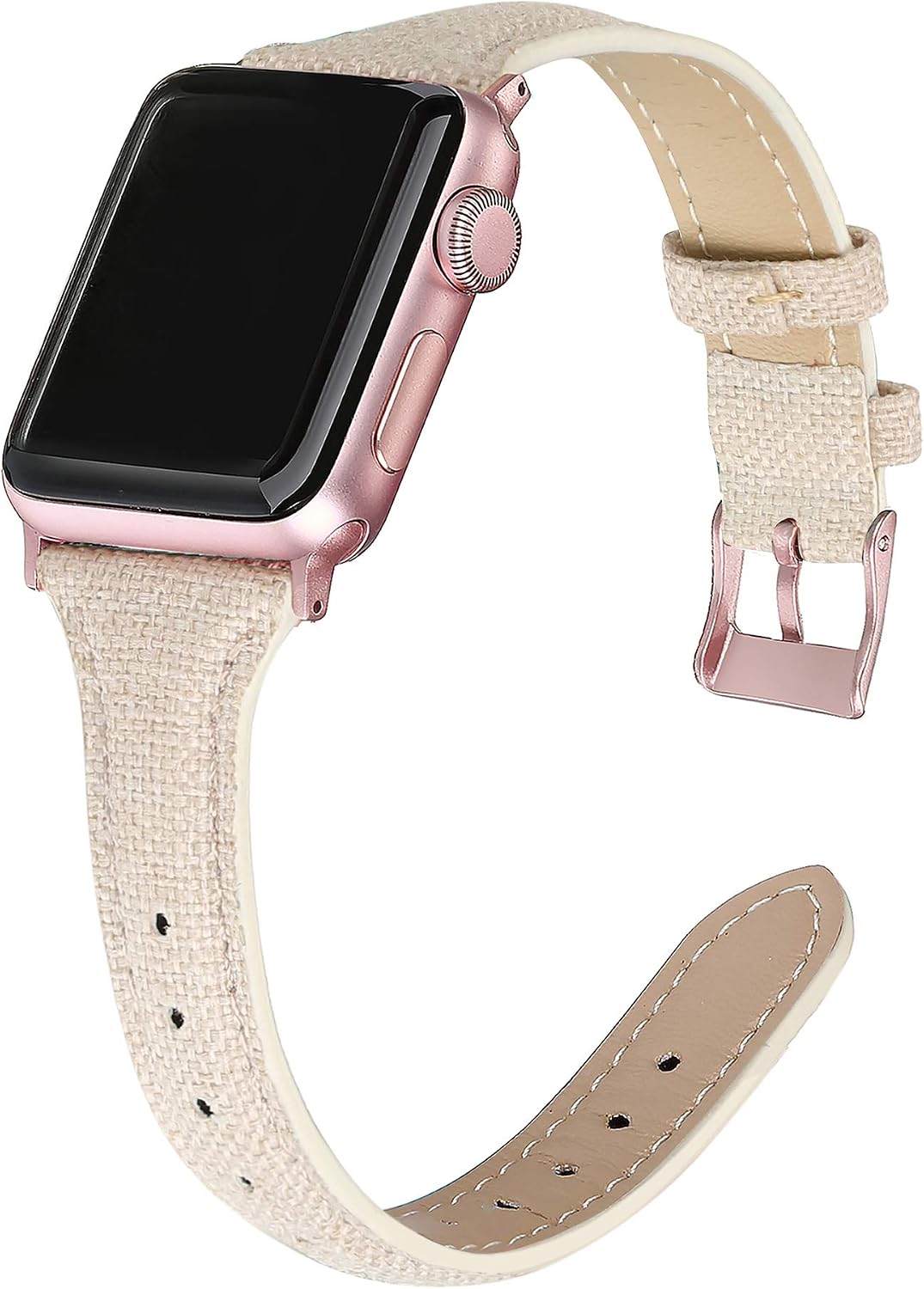 Secbolt Slim Woven Bands Compatible with Apple Watch Band 38mm 40mm, Classy Canvas Strap with Soft Leather Lining for iWatch SE Series 6/5/4/3/2/1, Beige