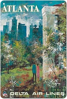 Atlanta Georgia - Delta Air Lines - Vintage Airline Travel Poster by Jack Laycox c.1970s - 8 x 12 inch Vintage Metal Tin Sign