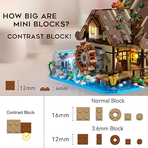 Miniatura 5 de Juego de construcción de cabaña de madera con luz, 2570 piezas de madera de bosque de juguete con estanque de agua, modelo de construcción de casa