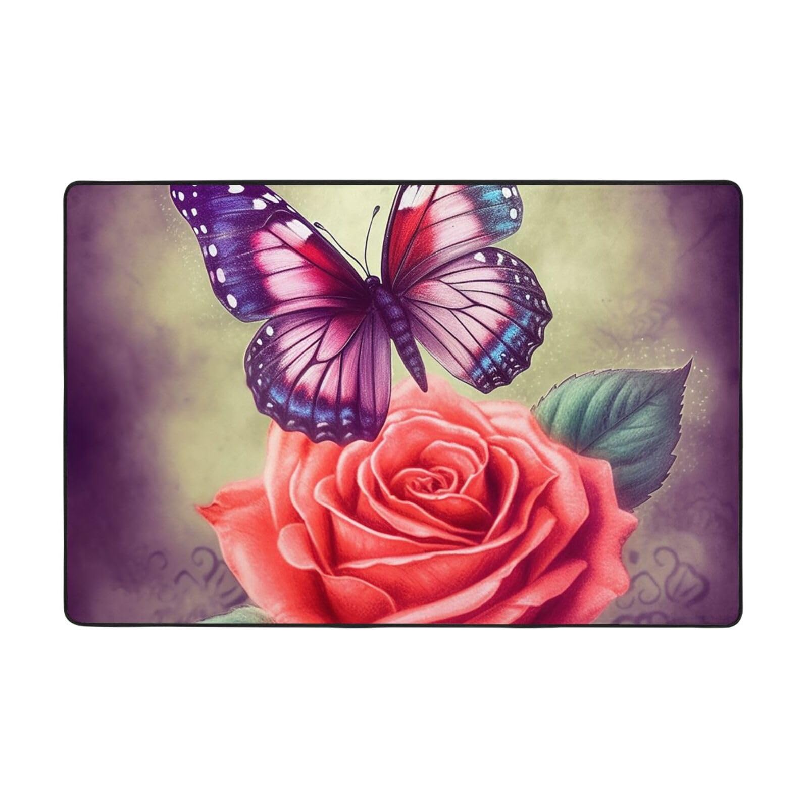 Tapis de salon antidérapant et lavable en peluche courte douce motif rose