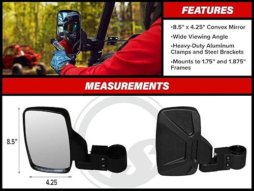 Miniatura 3 de SuperATV Espejos laterales para Polaris Ranger/RZR/Ace/Kawasaki Teryx/Mule/Honda Pioneer/Can-Am Maverick/Yamaha/CFMOTO/Arctic Cat- See Fitment | Se