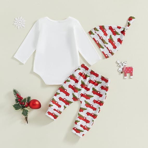 BemeyourBBs Newborn Baby Boy Christmas Outfit My 1st Christmas Romper Pants Set with Hat 3 Piece Infant Boy Winter Clothes