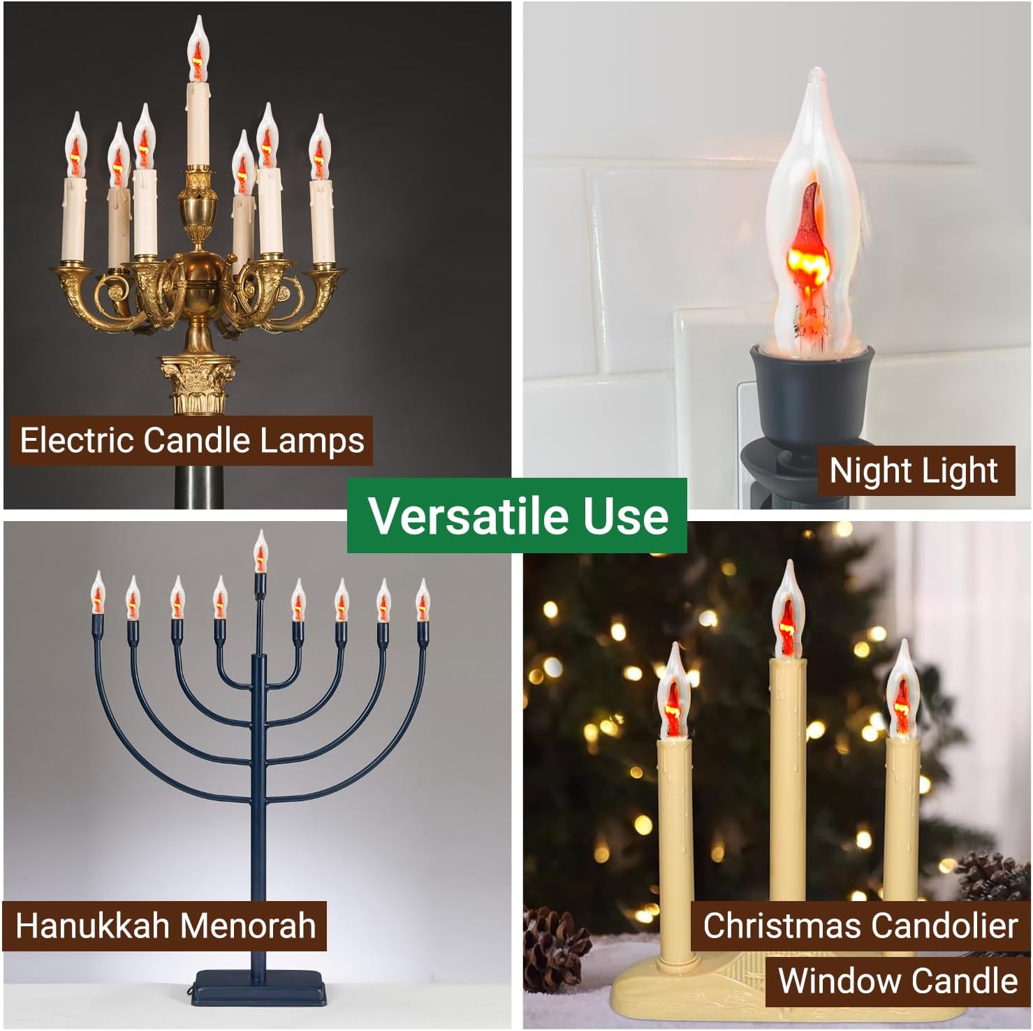 Tupkee C7 Flickering Flame Tip Bulb - 1W, Incandescent Light Bulb with Orange Glow That Flickers and Dances Up and Down - Replacement for E12 Base Halloween, Christmas Candolier Window Candle - 2/Pkg