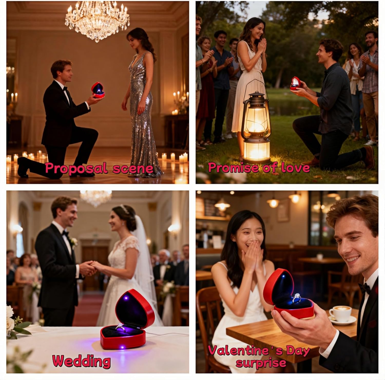 BUBBLE-FLY Heart Shape LED Ring Box, Red Velvet Jewelry Box for Engagement Wedding Proposal, Anniversary Birthday Gift,Red Velvet Interior, Concealed Hinge Design(1Pack)