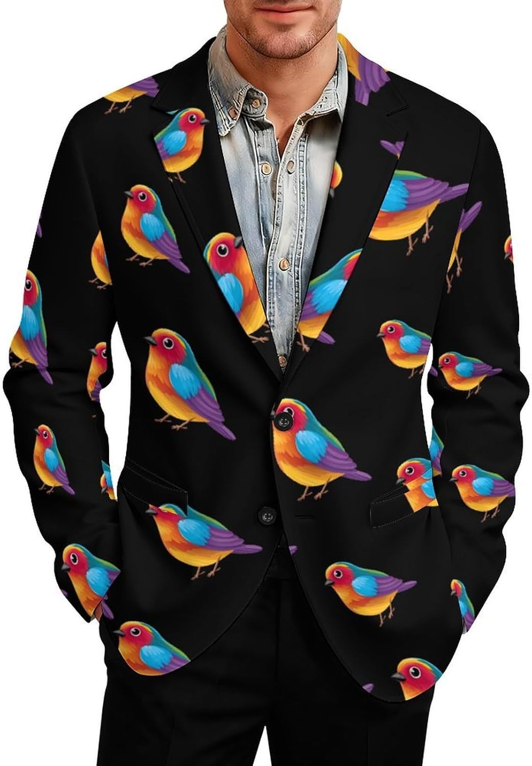 Colored Bird Trendy Men's Two Button Suit Funny Casual Slim Fit Blazer Coat Tuxedos Jackets