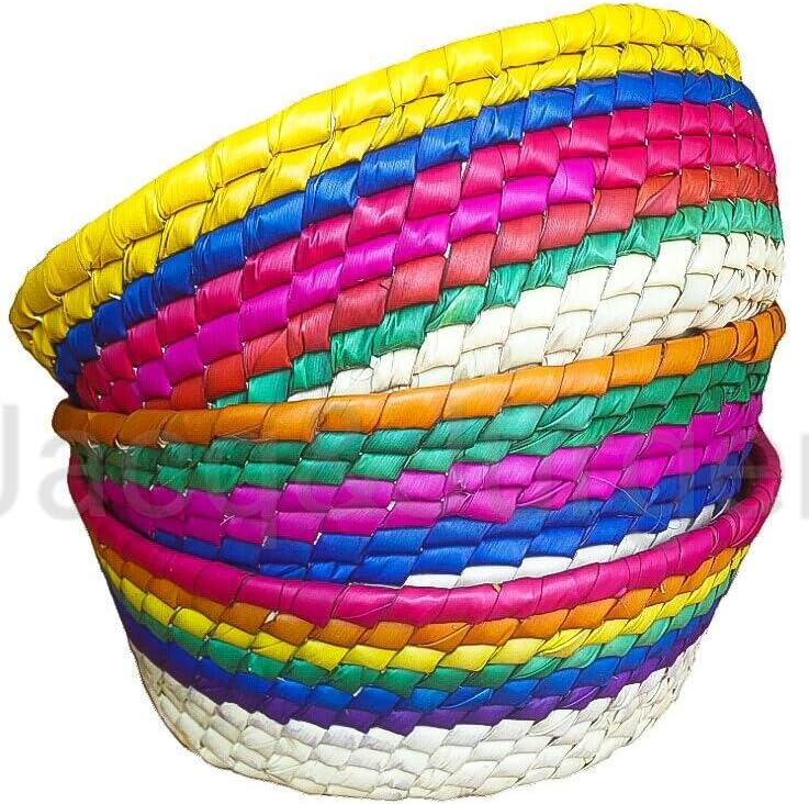 Handwoven Palm Baskets by Jacq & Jürgen - 3 Pack Multicolor - Medium Size Bundle - Traditional Mexican Tortillero
