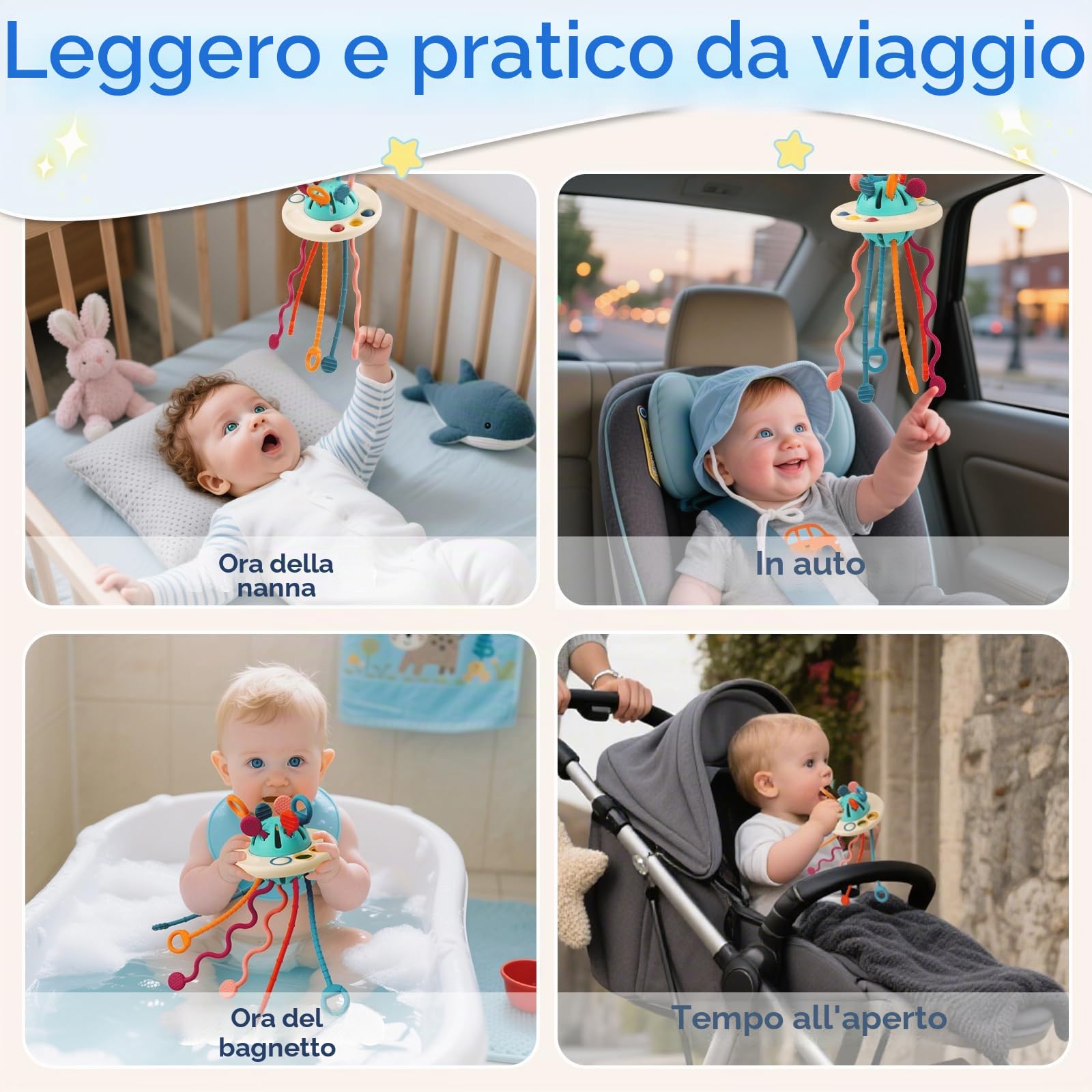 Giochi per Bambini 1 Anno, Giocattoli Sensoriali Montessori per Bambini dai 12 ai 18 Mesi+ Gioco da Tirare UFO Giocattoli Didattici per Lo Sviluppo delle capacità Motorie Fini