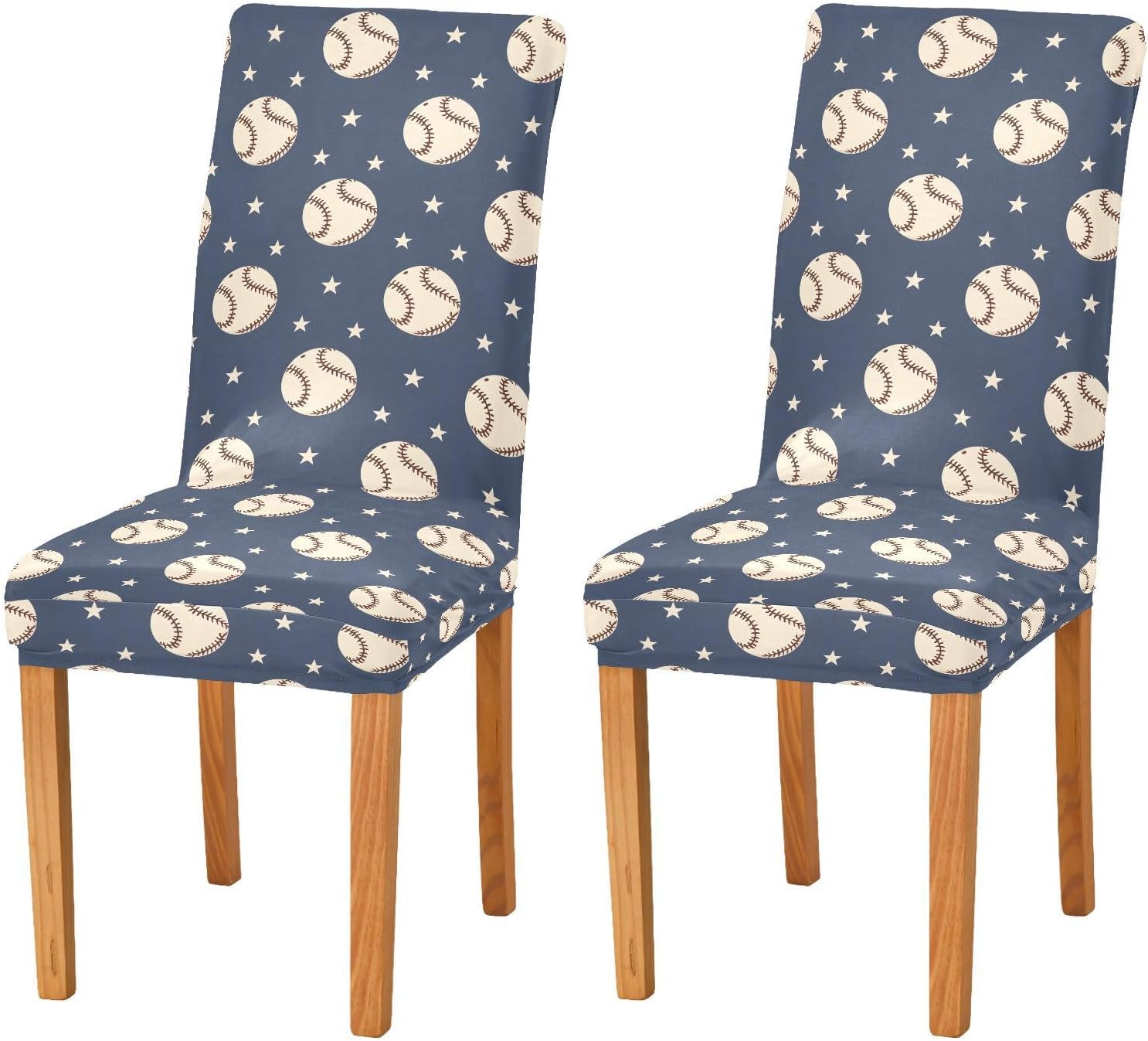 ALAZA Chair Covers for Dining Room, Navy Baseball Stars Pattern Stretch Chair Cover Sets Chair Protector Removable Washable for Ktichen Restaurant Hotel