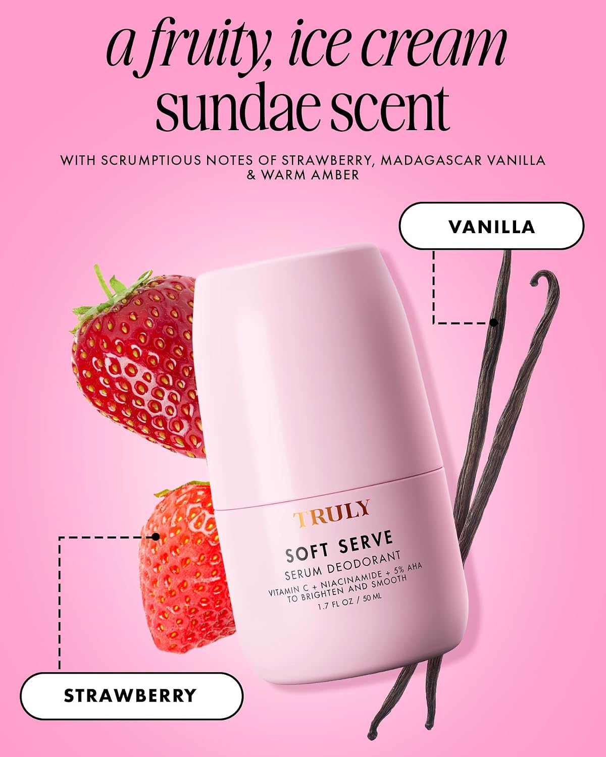 Truly Beauty Soft Serve Serum Deodorant | Aluminum-Free AHA Deodorant with Vitamin C & Niacinamide | Brightening Underarm Deodorant for Odor, Discoloration & Ingrown Hairs | 1.7 fl oz