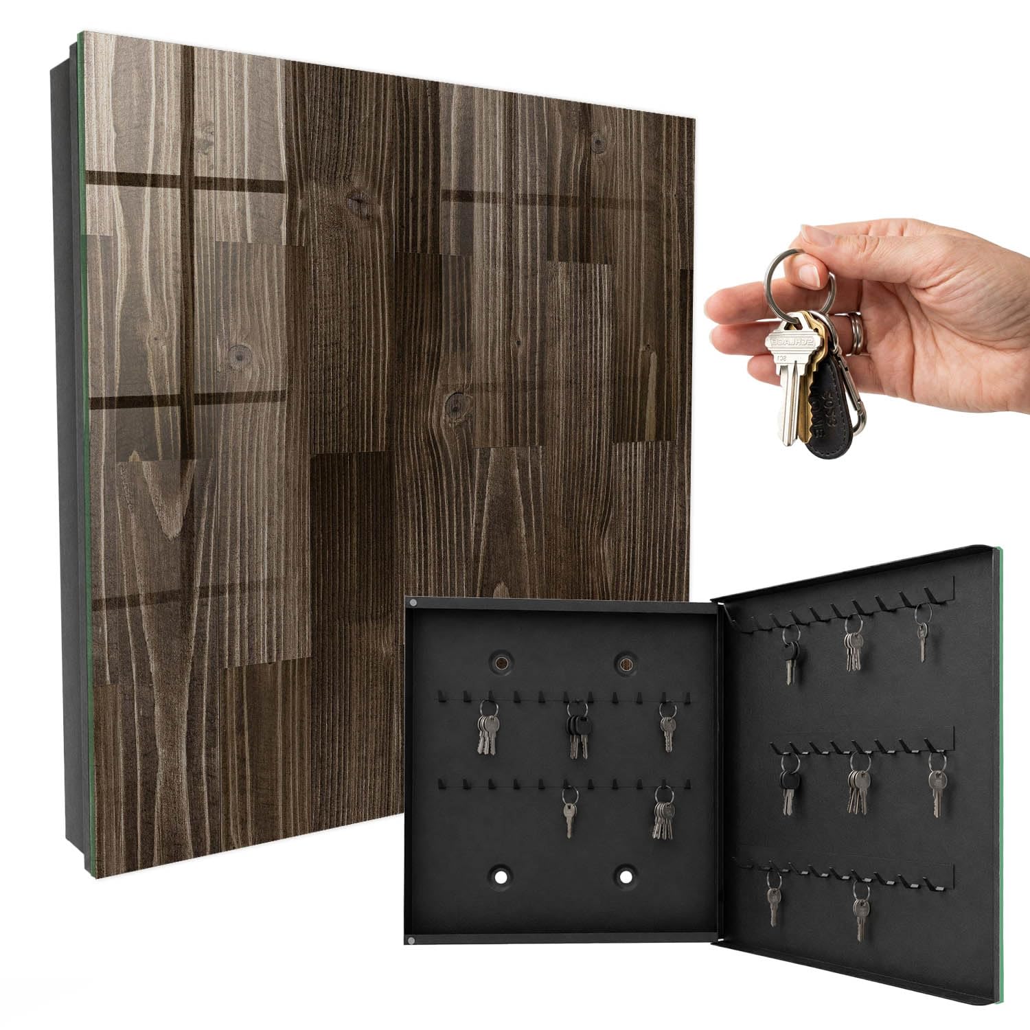 Cassetta portachiavi 30x30 cm Legno marrone Porta Destra Nero | Appendiabiti | Bacheca | Vetrinetta | Nicchia | Casellario | Armadio | Gancio | Quadro | Mobiletto | Contenitore | Supporto