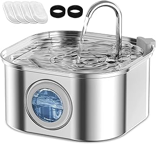 Fontana per Animali Domestici in Acciaio Inossidabile, 3.2L Fontanella per Gatti, Filtrazione Quadrupla, Fontana per Gatti Ultra Silenziosa con Luce LED, 4 Elementi Filtranti + 2 Filtri Cotone