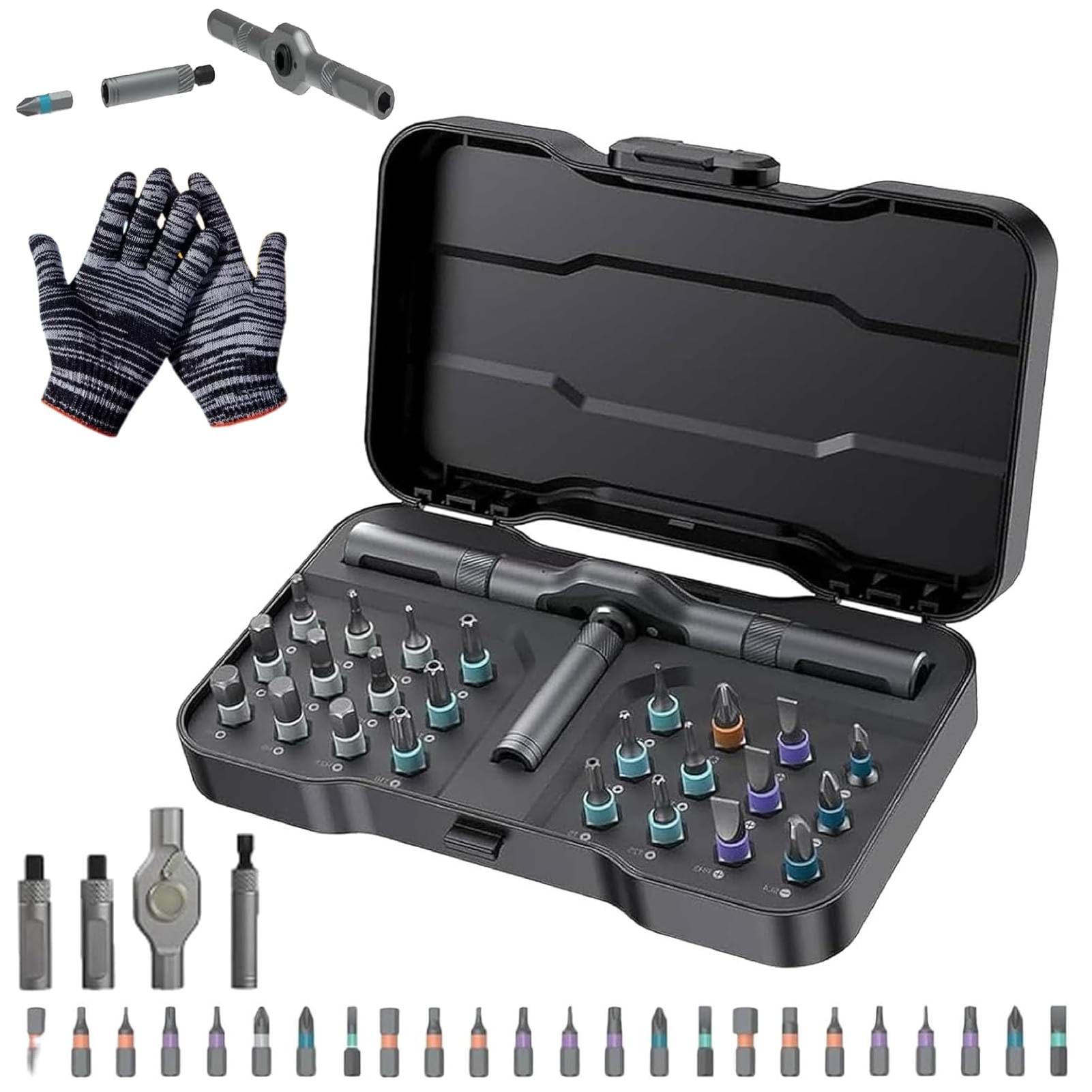 Tooltidylife 24 in 1 Magnetic Ratchet Screwdriver Set, Multi Bit Magnetic T Handle Ratchet Screwdriver Tool, DIY Ratchet Screwdriver Set, Compact and Portable Ratchet Screwdriver (2) (1)