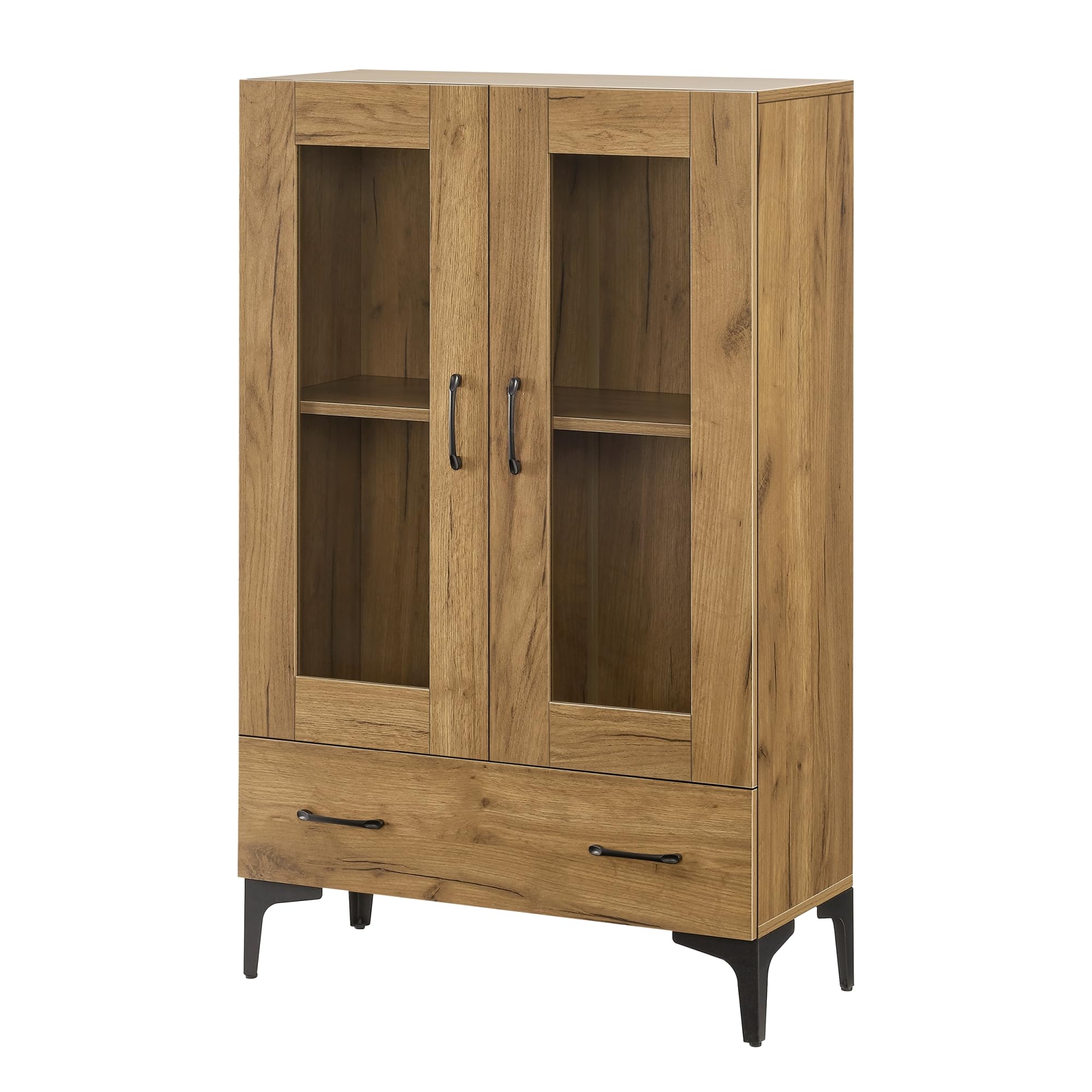 [en.casa] Vitrina Søndersø Aparador para salón Mueble Auxiliar para Comedor Oficina con Estante Cajón 2 Puertas de Cristal Aglomerado 115 x 70 x 31 cm - Efecto Roble y Negro
