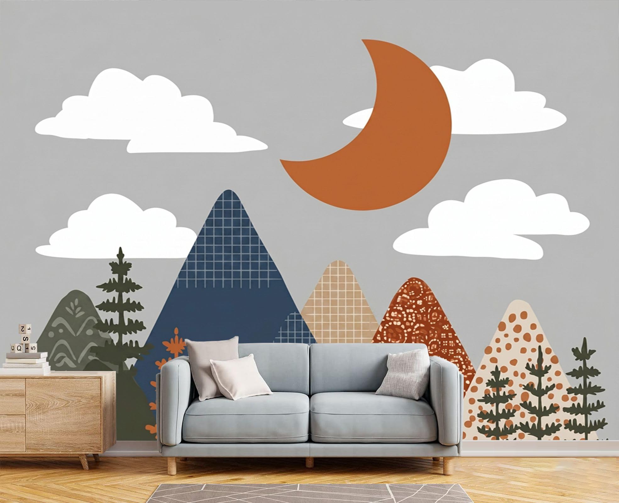 Papier peint panoramique forêt lune pour chambre d'enfant et salon