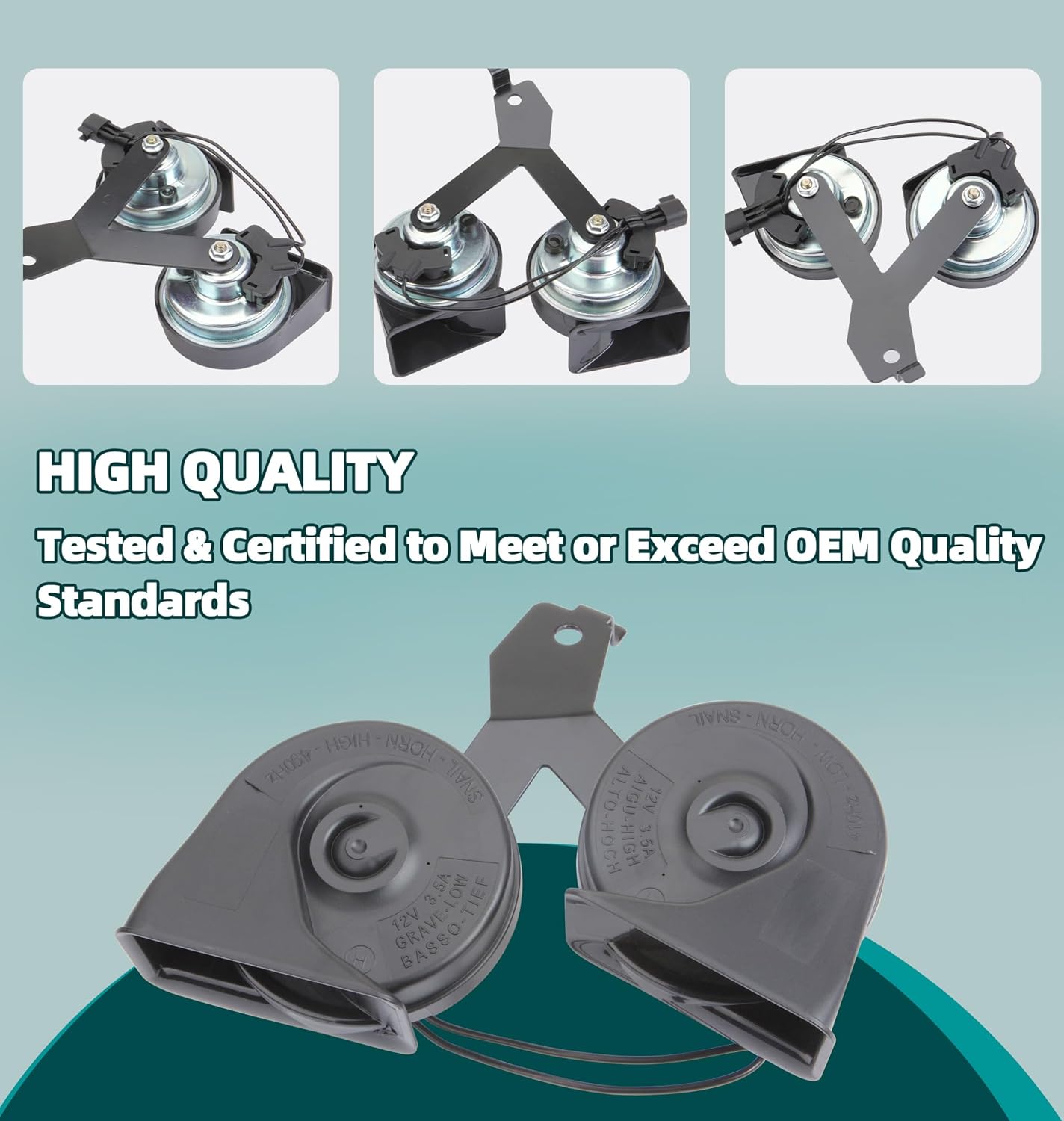 MITZONE Horn Assembly with Bracket Compatible with 2009-2014 Ford F-150 Replace 9L3Z-13832-A