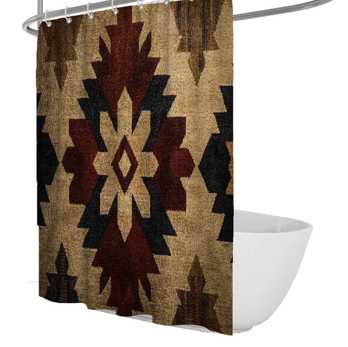 UERWOWELL Vintage Tribal Shower Curtain Serrated Geometric Print Fabric Bath Curtains Rustic Southwestern Style Bathroom Accessories Waterproof W120xL200 cm
