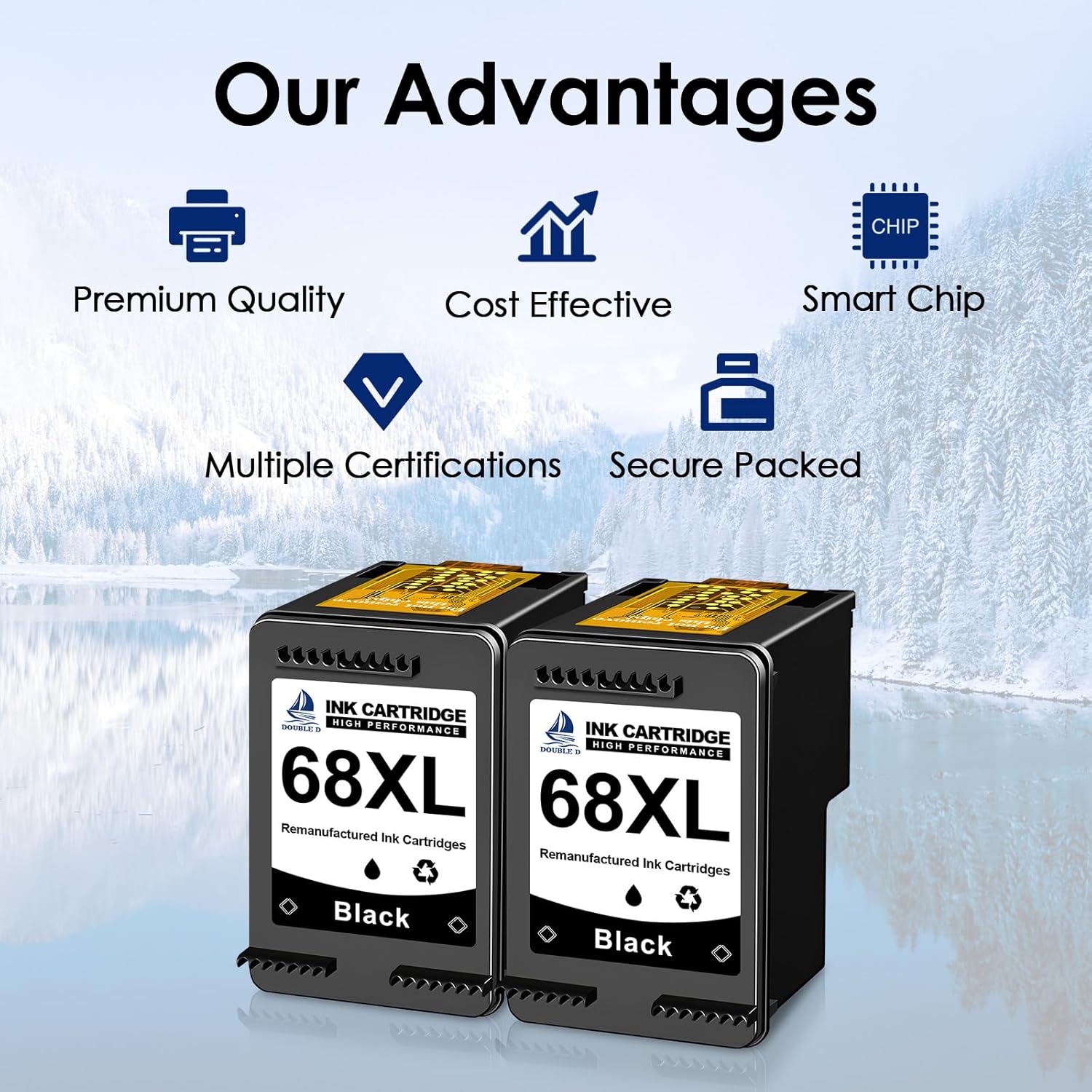 DOUBLE D 68 68XL Black Compatible Ink Cartridges Replacement for HP 68XL Work with Envy 6155e 6555e 6100e 6165e 6500e 6152e 6552e 6558e Printer (Black, 2-Pack)