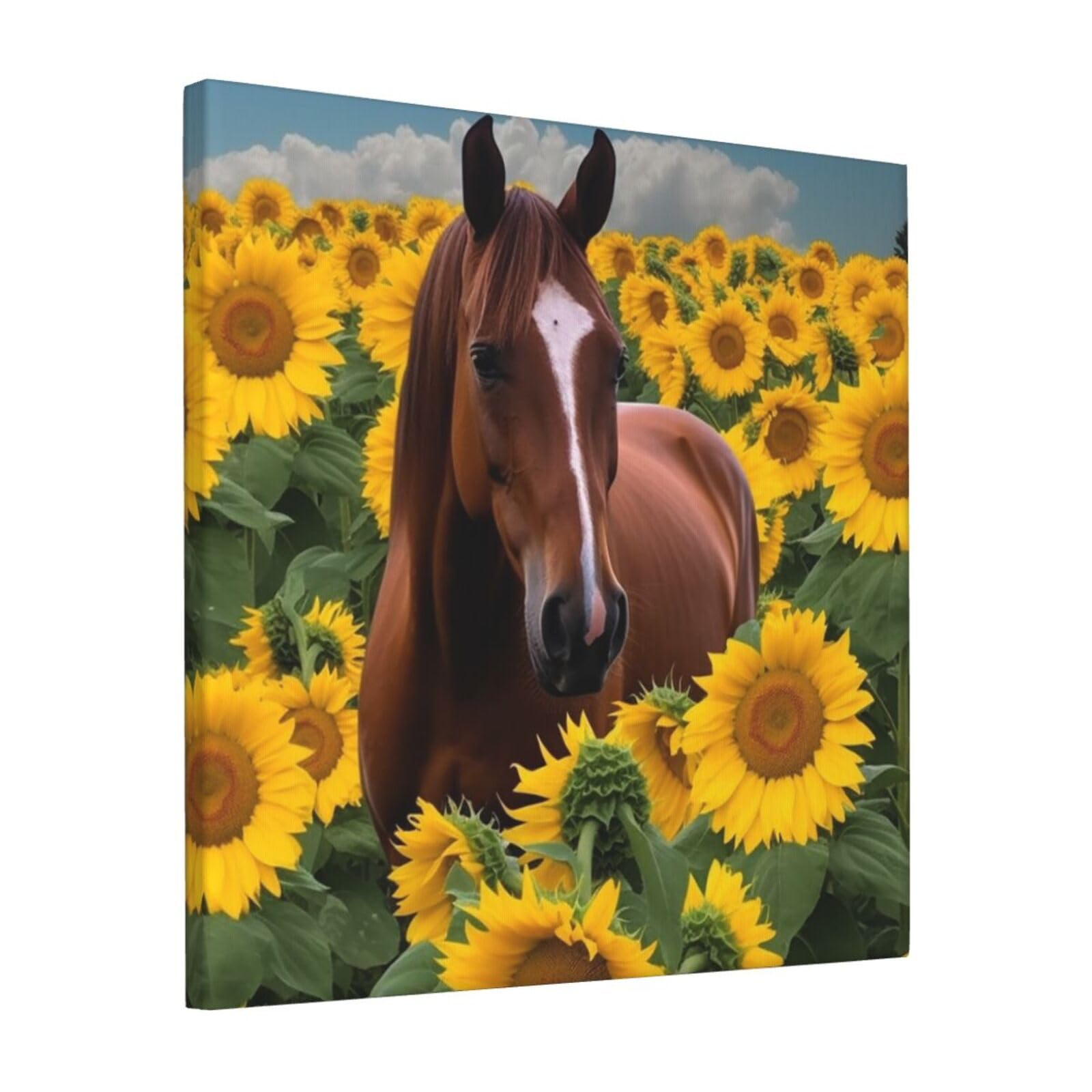KLOPH Horse and sunflower Canvas Wall Art for Living Room 12"x12" Modern Artwork Painting for Bathroom Hanging Canvas Prints Aesthetic Wallart for Bedroom Kitchen Office Wall Decor