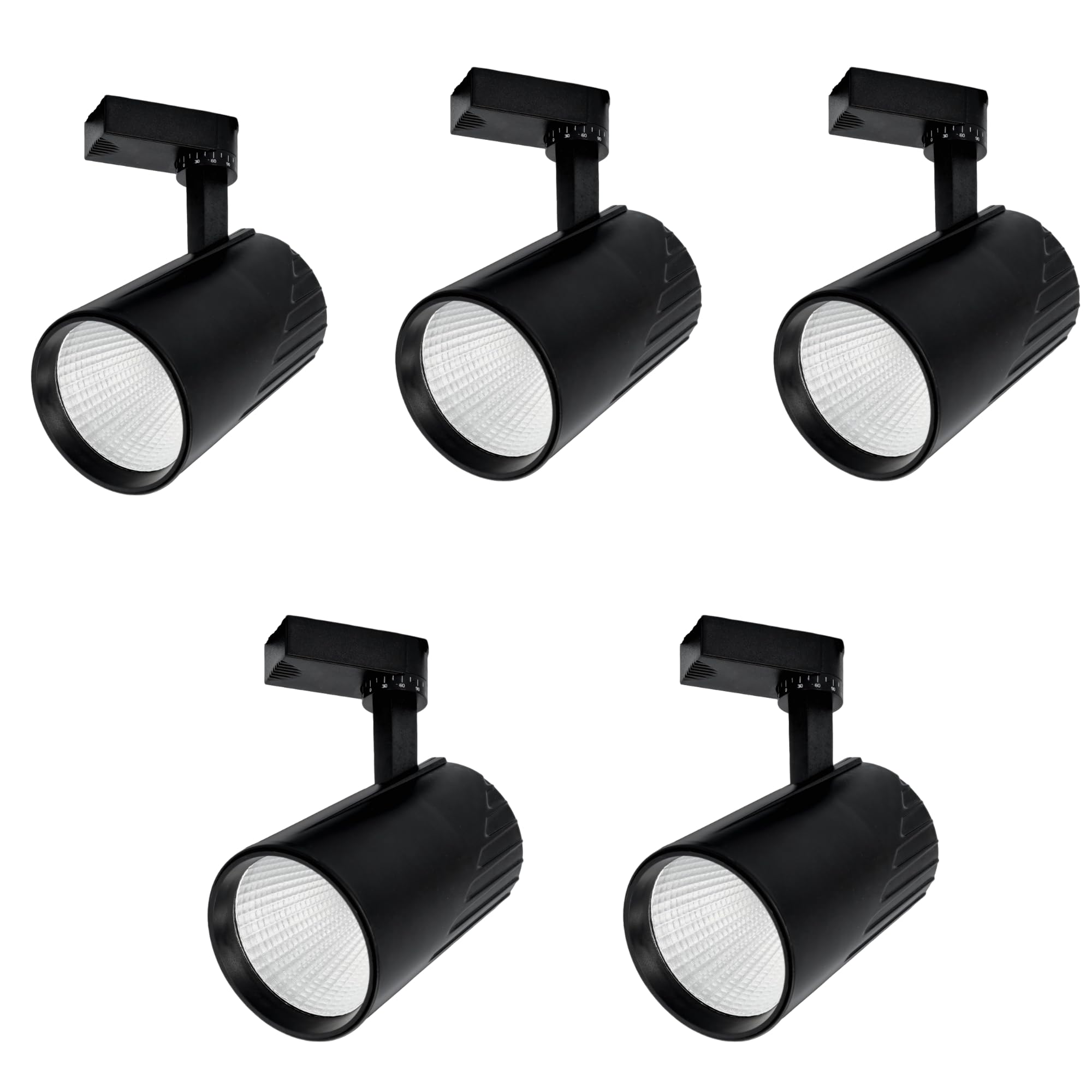 JANDEI - Zestaw 5 sztuk Led reflektor sufitowy na szynie 30 W, ciepła biel 3000 K, 3000 lumenów, 185 V-265 V AC jednofazowa, garderoba aluminiowa, gablota, sklep, biuro. (czarny)