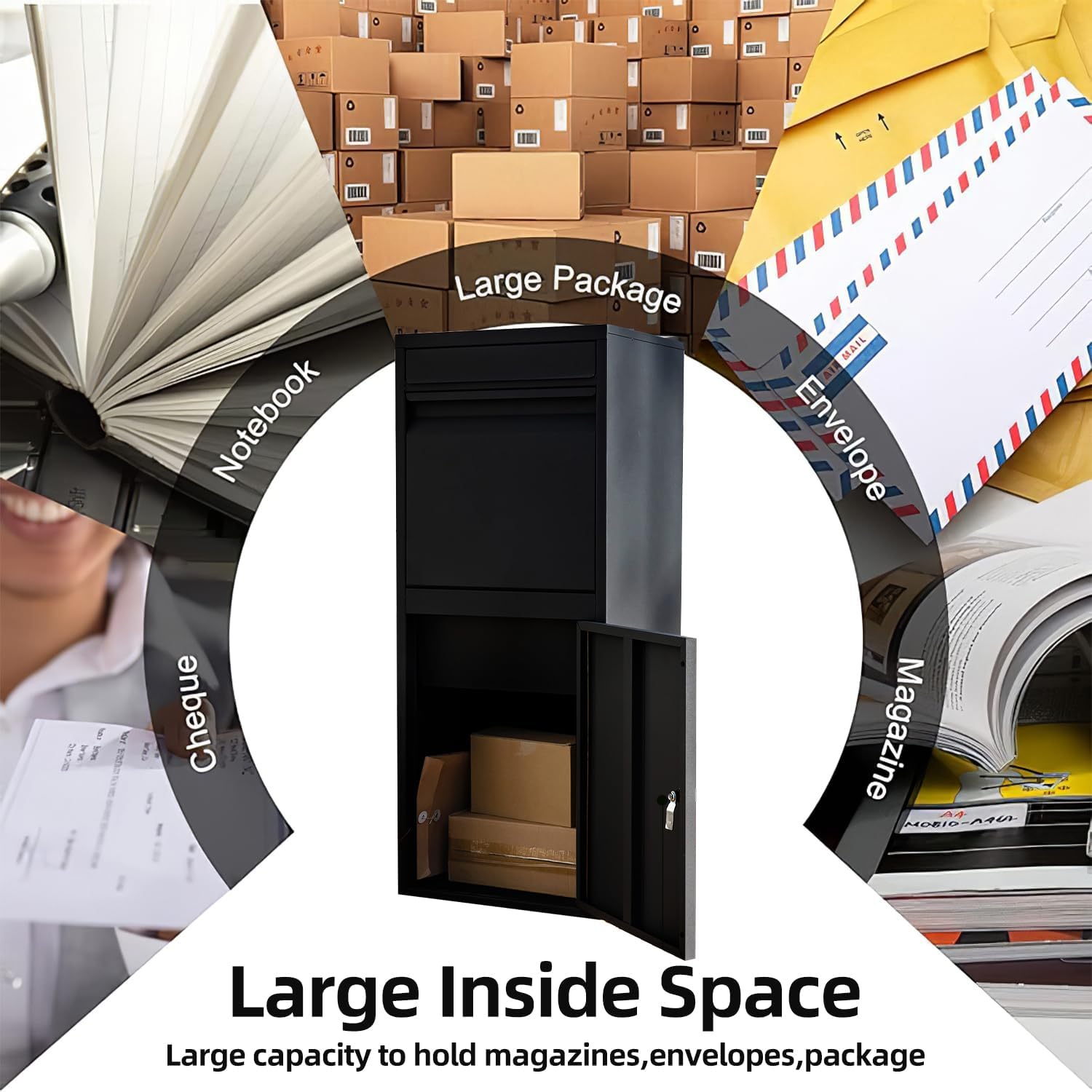 Black Mailboxes for Outside, Anti-Theft Galvanized Steel Large Package Delivery Boxes with Safety Lock, Adjustable Baffle Parcel Drop Box,Wind and Rainproof Packages Box for front Porch - Image 6