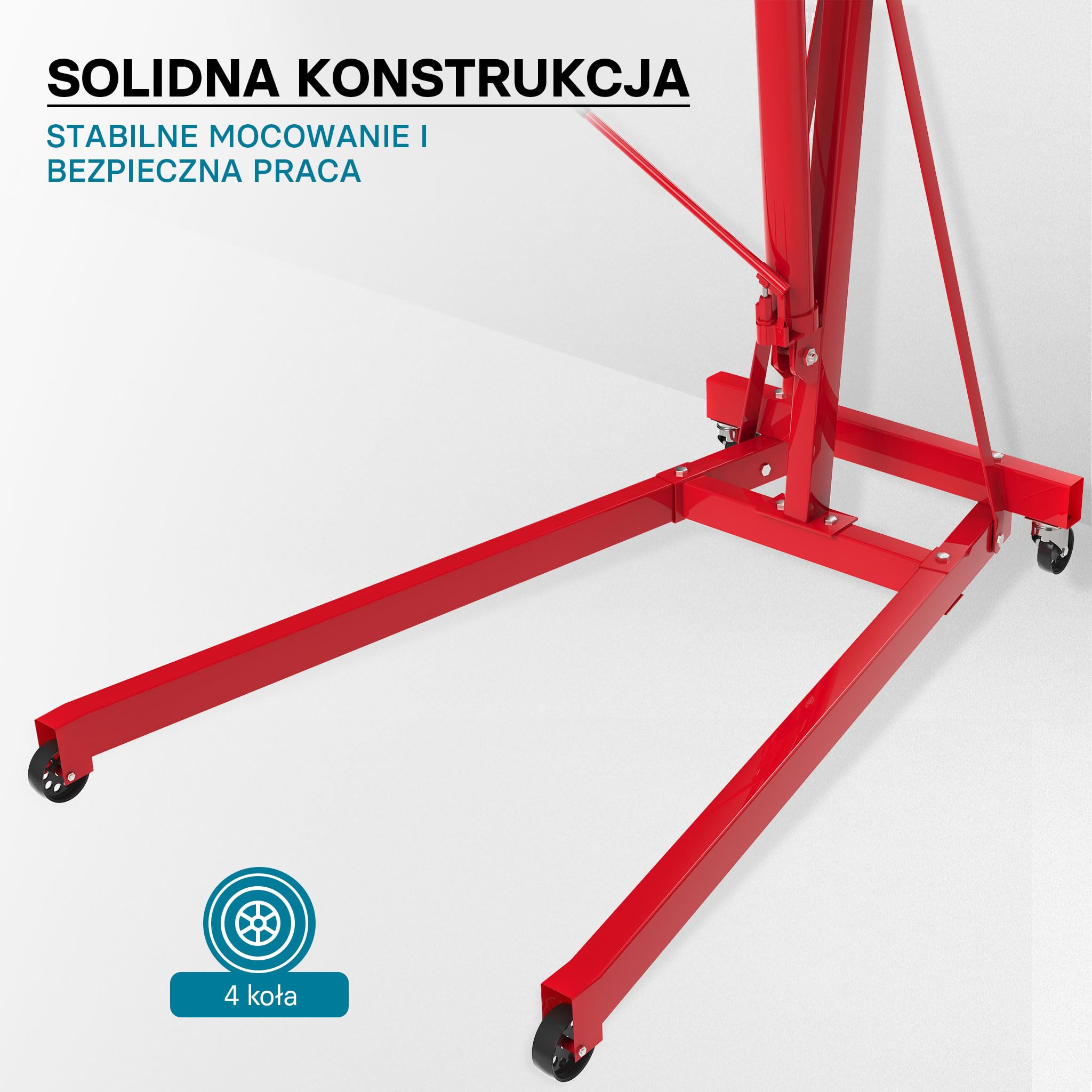 Wiltec Podnośnik hydrauliczny warsztatowy 500 kg z regulowanym wysięgnikiem 830-1280 mm, stabilna konstrukcja, załadunek pojazdów i prace przemysłowe