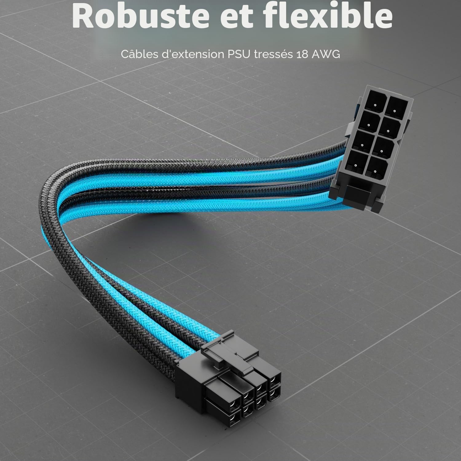deleyCON 6+2 Pins PCI Express GPU Carte Graphique Câble D'alimentation Rallonge 30cm - 18 AWG PSU PC Ordinateur Alimentation Électrique Nylon Mâle à Femelle - Noir Bleu