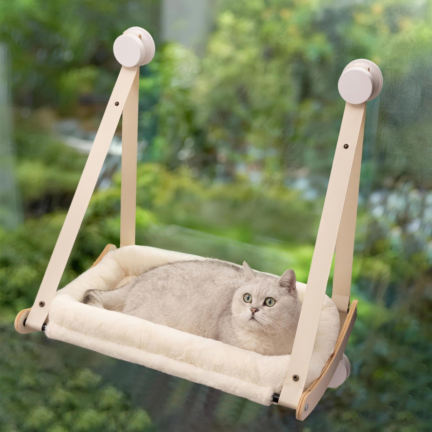 Kilodor Cat Window Perch, Cat Hammock for Window with 4 Strong Suction Cups - Easy Assembly, Solid Wood Frame with Large Cats Bed - Supports Up to 40lbs for Indoor Cats - image 7