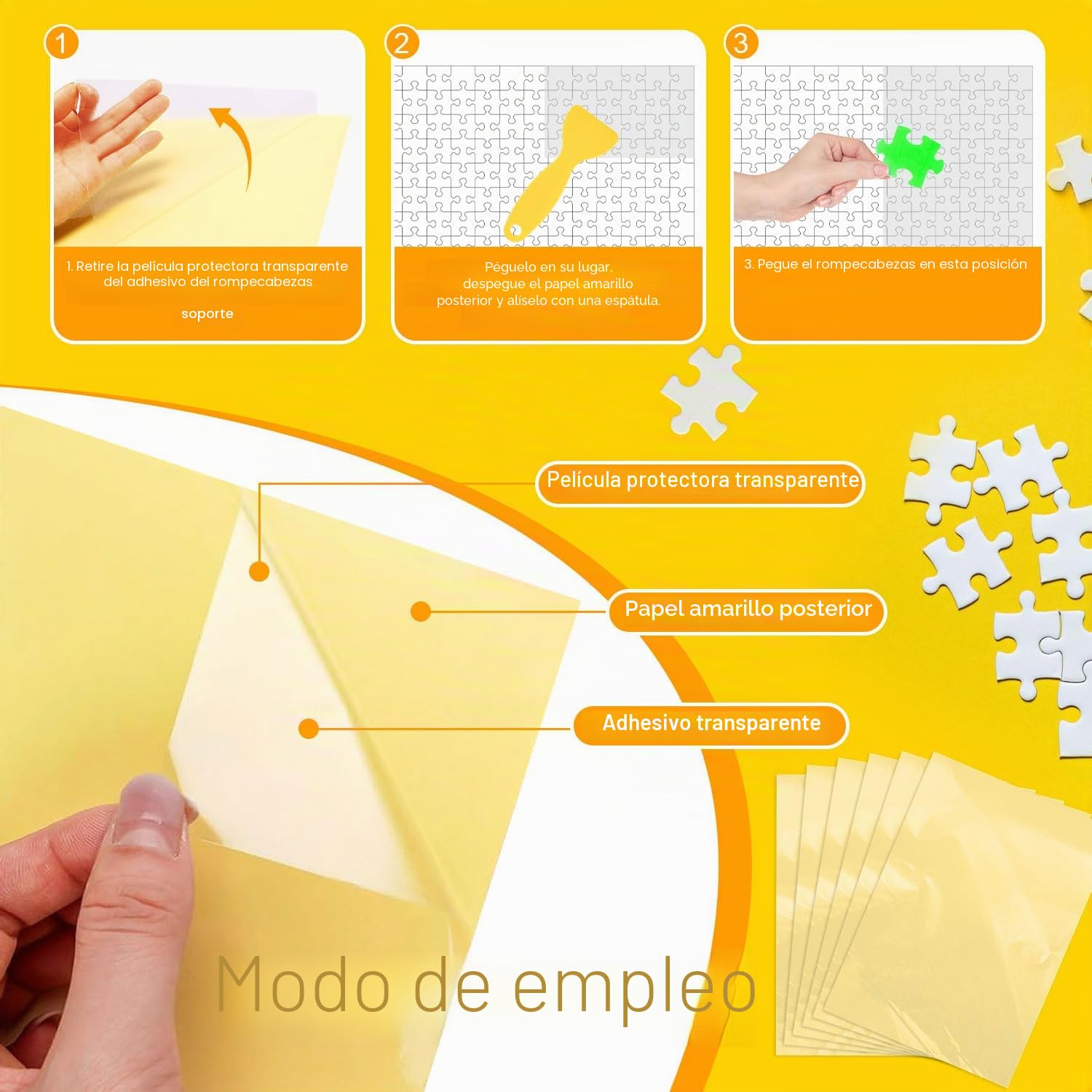 64 Hojas Pegamento para Puzzle Cola para Puzzle Papel Adhesivo Doble Cara Lámina Autoadhesiva Rompecabezas Apto para 8×1000 Piezas de Puzzles Fotos y Postales(25 × 18 cm)