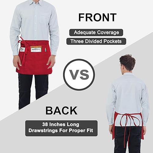 Miniatura 5 de PLOYMONO Delantal de cintura con 3 bolsillos, 1 paquete de poliéster hilado para mujeres y hombres, delantal corto de longitud media correa de