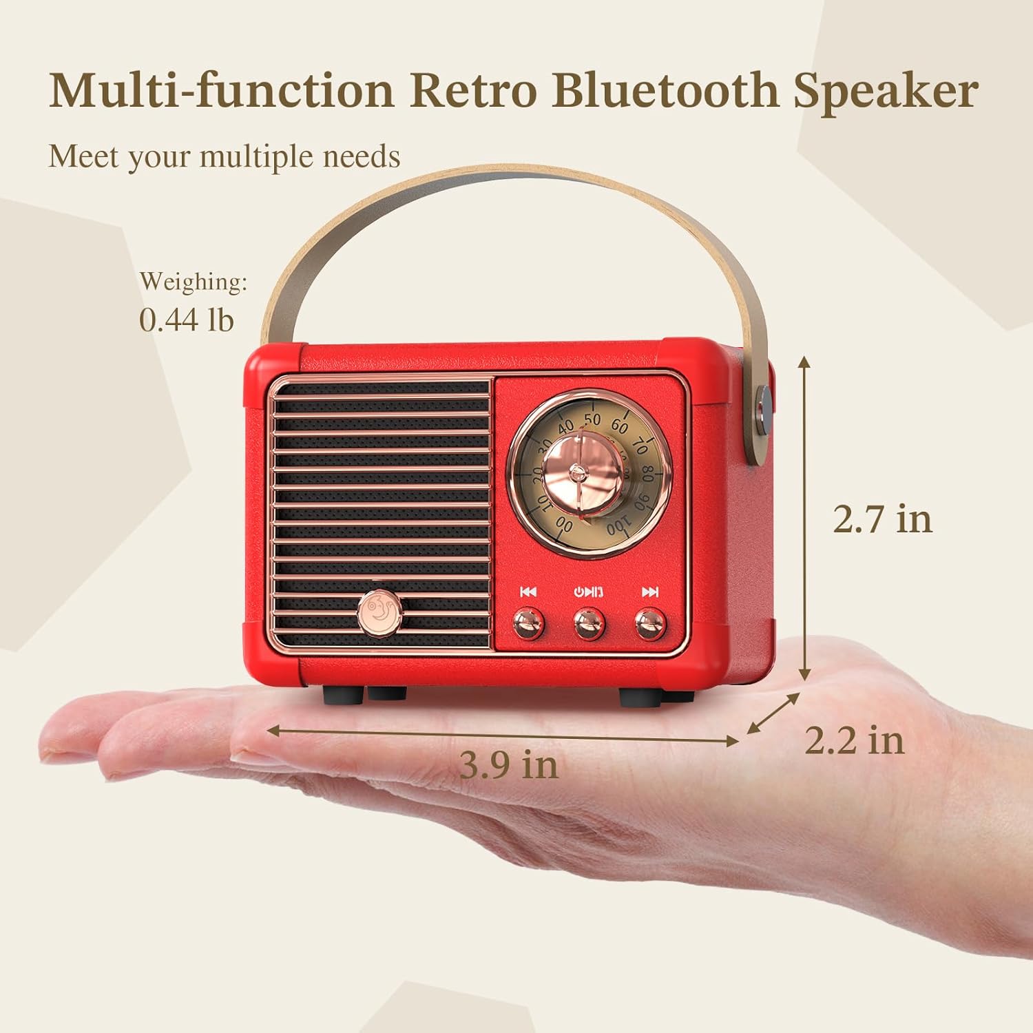 PRUNUS J-999 Retro Bluetooth Speaker,Vintage Decor,Mini Wireless Bluetooth Speaker,Cute Old Fashion Style Support USB/TF Card/AUX for Kitchen Desk Bedroom Office Party Outdoor(Exclusive Red) - Image 3