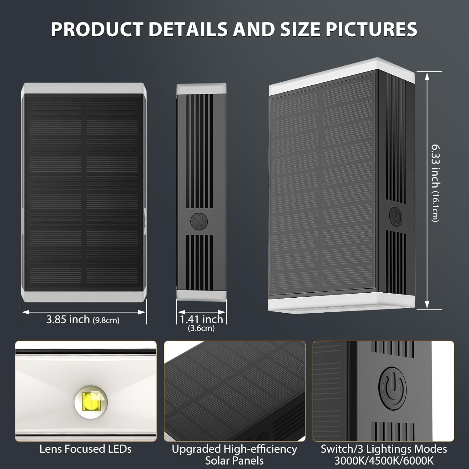 Solar Wall Light Outdoor,3000/4000/6000K 3 Modes Dusk to Dawn Lighting Wall Sconce IP67 Waterproof Up and Down Solar Lights Outdoor for House, Garage, Porch,Doorway (2 Pack) - Image 2