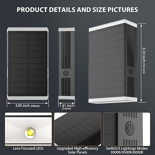 Miniatura 2 de Lámpara solar de pared para exteriores, 300040006000K, 3 modos de iluminación del anochecer al amanecer, aplique de pared IP67, impermeable, arriba