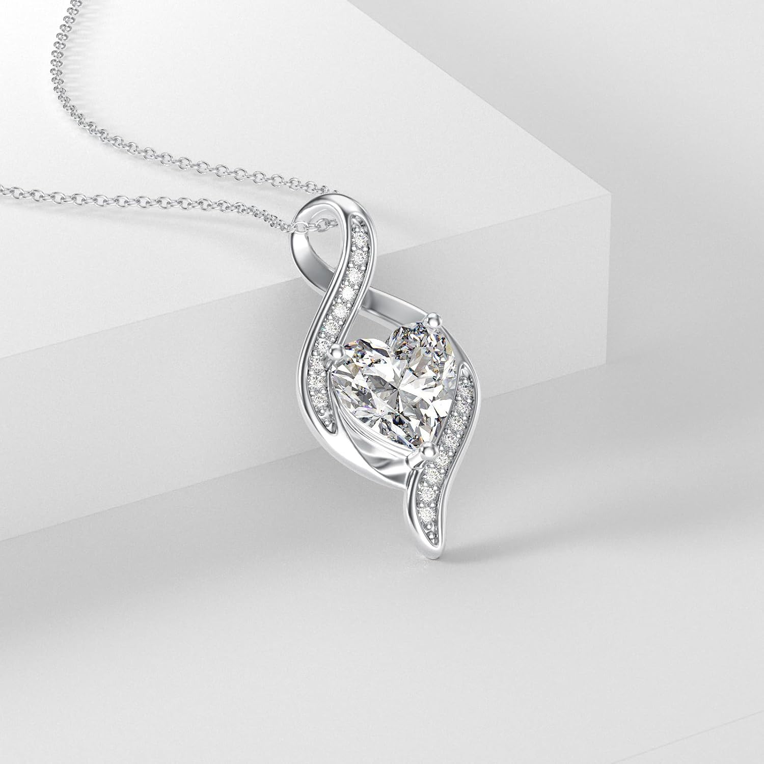 Moissanite Heart Necklaces for Women, 925 Sterling Silver Infinity Heart Pendant, Ideal Anniversary Present or Birthday Christmas Valentine Mothers Day Jewelry Gifts for Mom Wife Her Girlfriend - Image 4