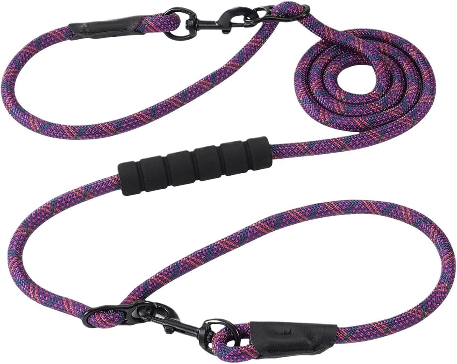 7.5FT Multi‑Function Dog Leash, Convertible to Double Leash, Hands Free Waist & Cross‑Body Design with Padded Handle for Daily Walking(Purple)