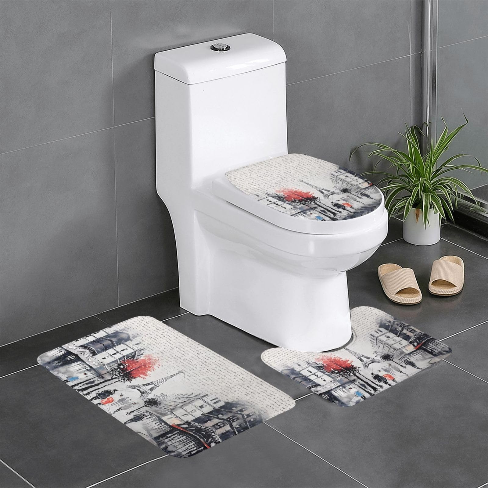 Alfombras de baño para suelos secos juego Paris Street ultra absorbente 3 piezas