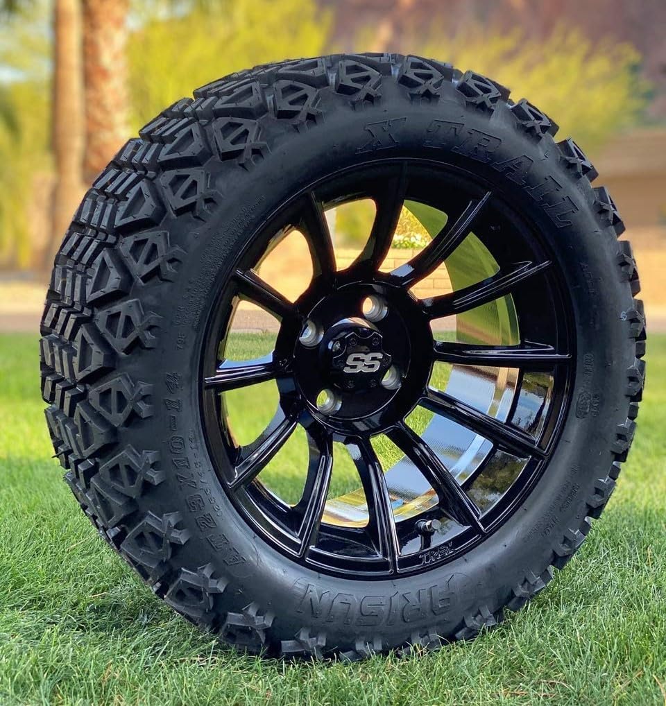 14" Black Aluminum Wheels & All-Terrain Tires Combo (Metric Lugs)