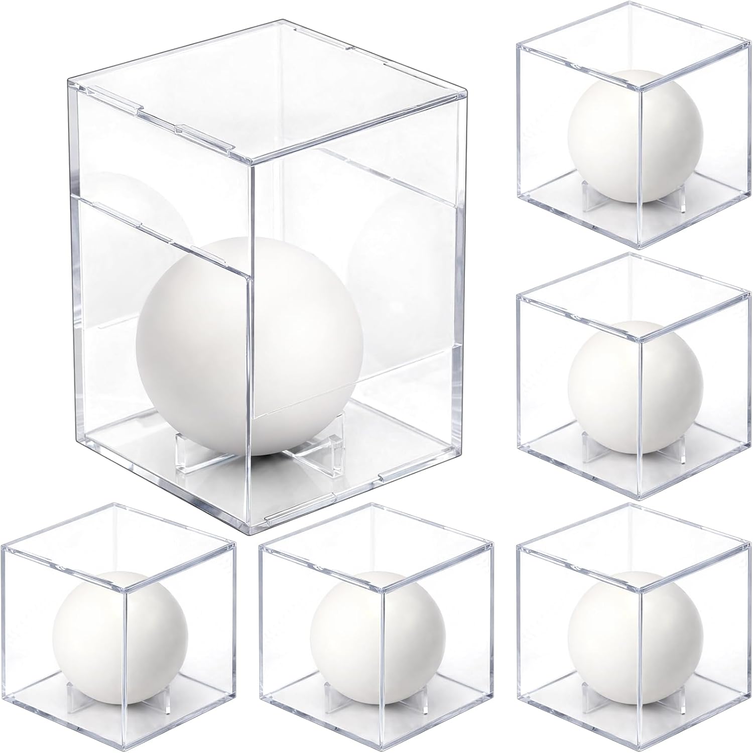 BreezeHug 6 Pcs Lacrosse Ball Display Case Acrylic Boxes Lacrosse Ball Holder UV Protected Memorabilia Showcase Autograph Display for Official Size