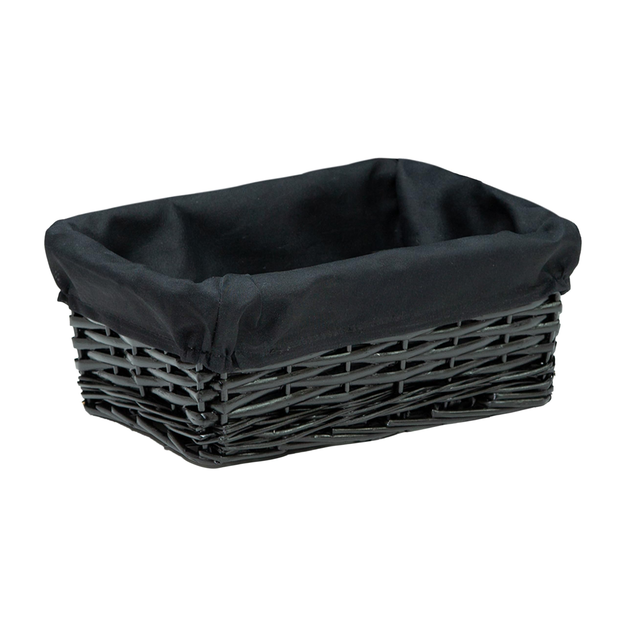 Natural Wicker Storage Basket with Lining Hamper Baskets for Gifts Empty Baskets for Shelves (Black, Small)