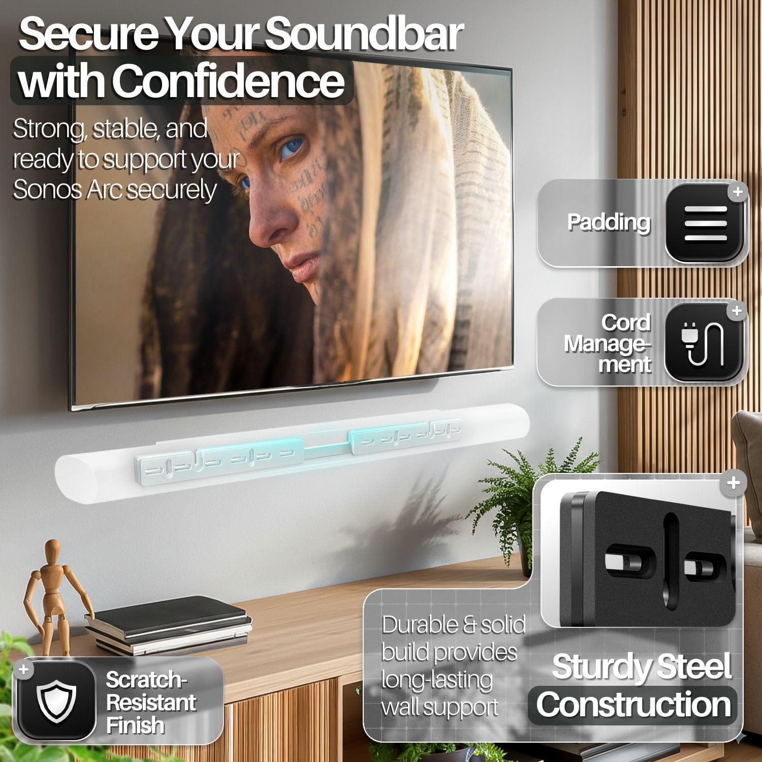 TNP Support mural compatible avec barres de son Sonos Arc et Arc Ultra Blanc