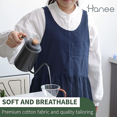 Miniatura 2 de HANEE Delantales con espalda cruzada para mujer con bolsillos, delantal de algodón de estilo japonés, bonito delantal para cocina, etc. (6 colores)