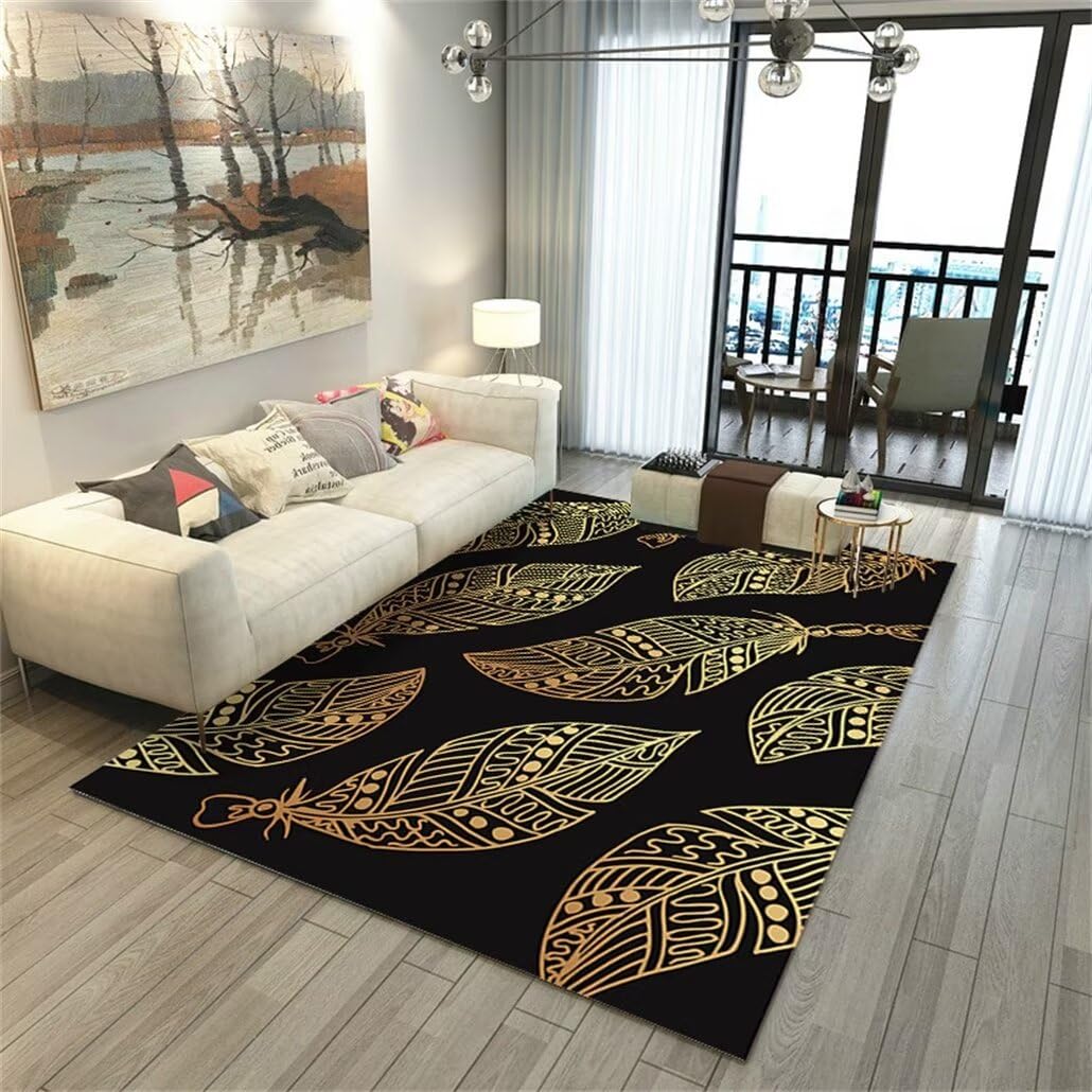 Tapis à feuilles noir anti-tache pour couloir et chambre enfant
