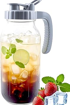 64 Oz Glass Mason Jar Water Pitcher With Lid Wide Mouth Sun Tea Pitchers | Half Gallon Cold Hot Water Jug Carafe For Coffee Lemonade Beverage Milk Iced Tea Container For Fridge Store Leak-Proof
