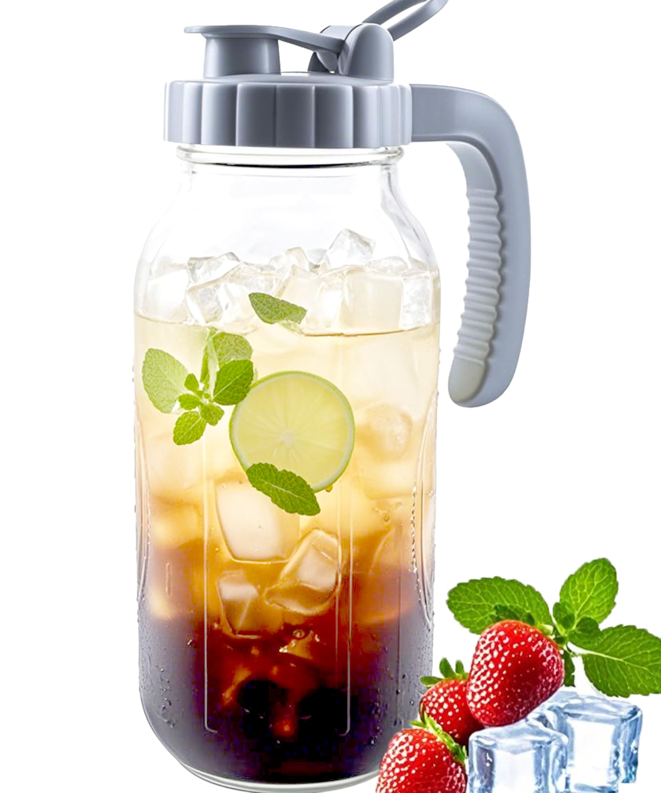 Jarra de agua de vidrio de 64 onzas con tapa de medio galón de boca ancha, jarra de té de sol de 2 cuartos de galón, jarra de agua caliente para café, limonada, bebidas, leche, recipiente de jugo para