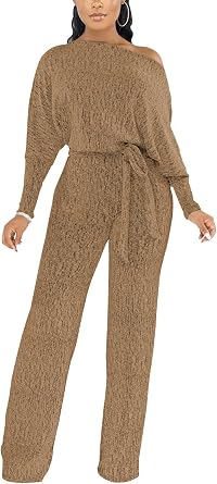 ZonJie Jumpsuits for Women Elegant Sexy Sparkly Sequin Off Shoulder Pants Long Sleeves Wide Leg Clubwear Rompers
