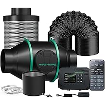 MARS Hydro 4" Smart Air Filtration Kit, Inline Duct Fan with iControl Temperature &amp; Humidity Controller, App Remote Control, Carbon Filter Combo +25Ft Ducting, Grow Tent Hydroponics Ventilation System