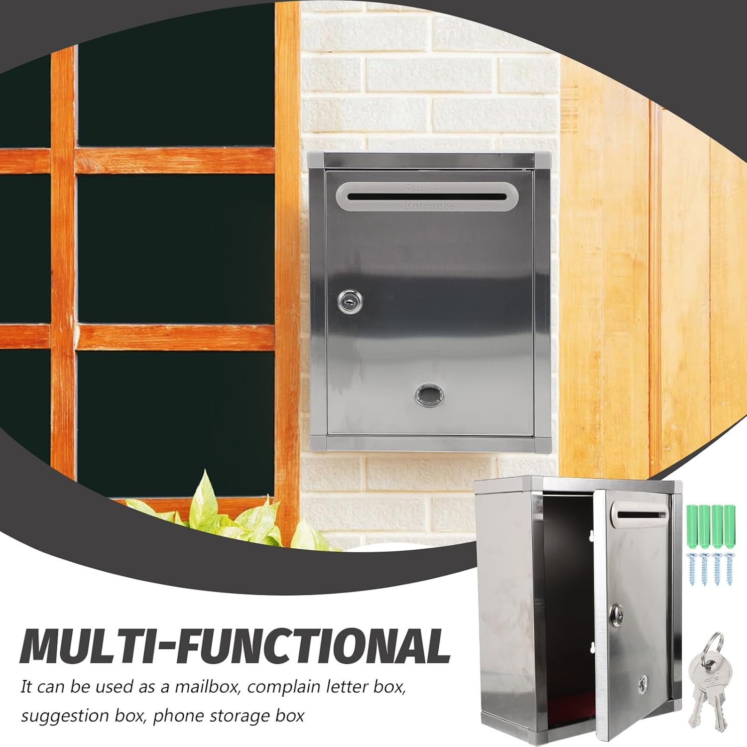 Lockable Stainless Steel Wall Mount Mailbox with Key Security Rust-Resistant Outdoor Letter Box for Home Large Capacity Post Box with Viewing Window Modern Vertical Random Color