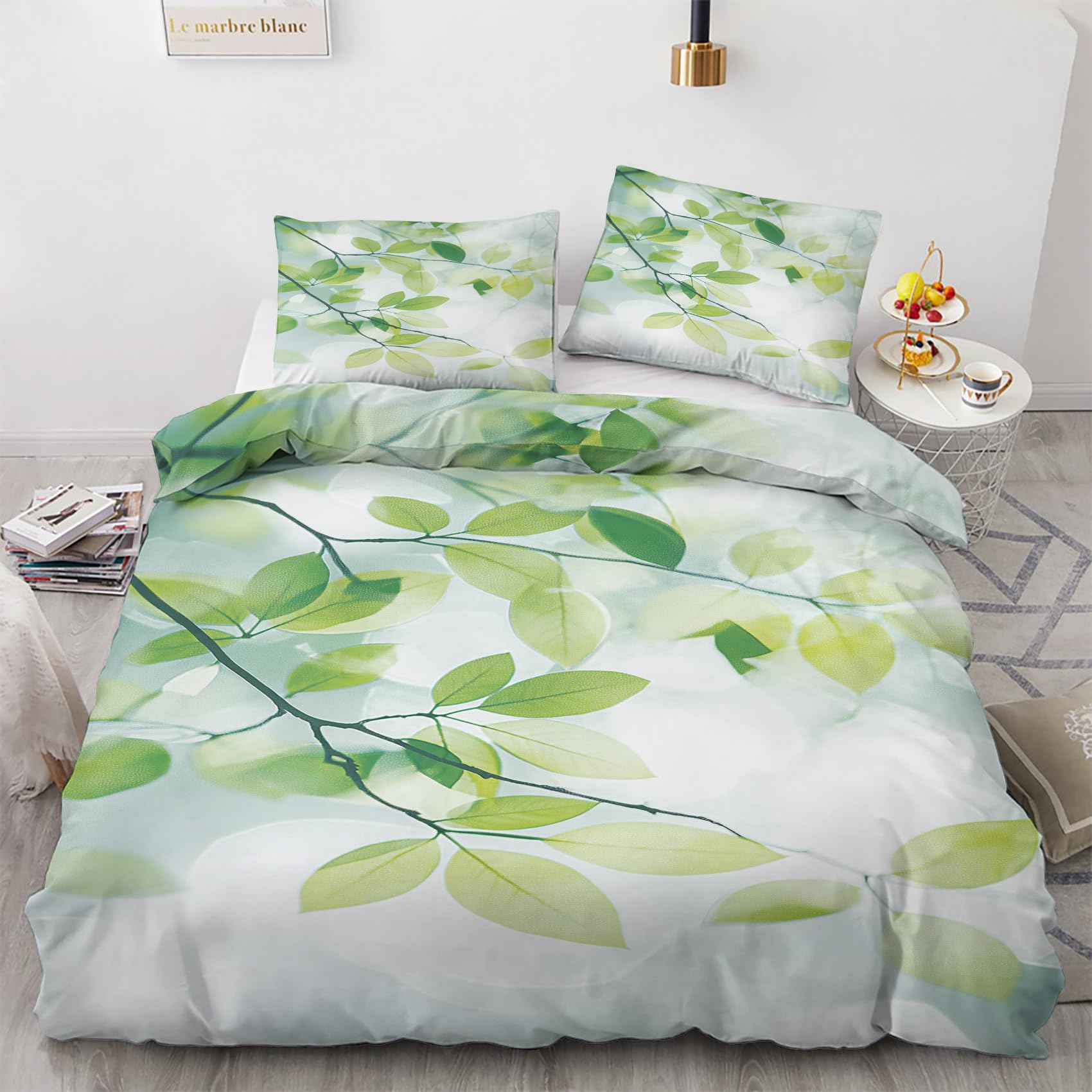 Nogawa Multicolor Green Leaf King Size Duvet Cover Sets - Leaves Botanical Bedding Set - Reversible Quilt Cover & 2 Pillowcases With Zip And Ties, Soft And Non Iron Brushed Microfibre Bed Set 230X220